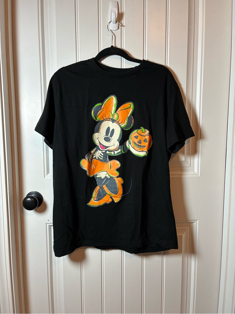 Disney Black Minnie Mouse Halloween Tee with Orange & Green Accents